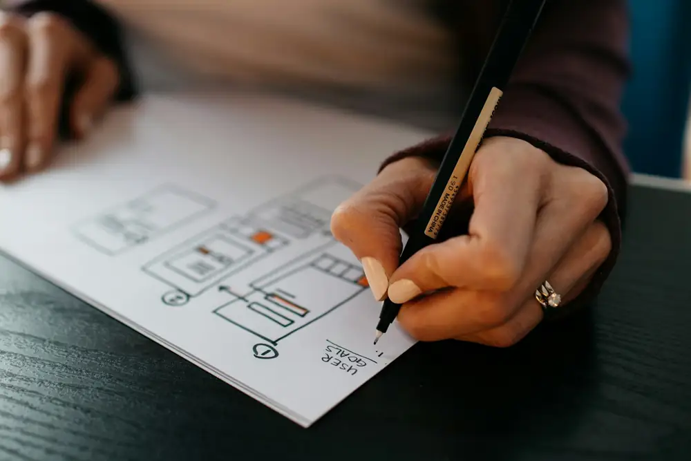 Architect's whiteboard with system design diagrams